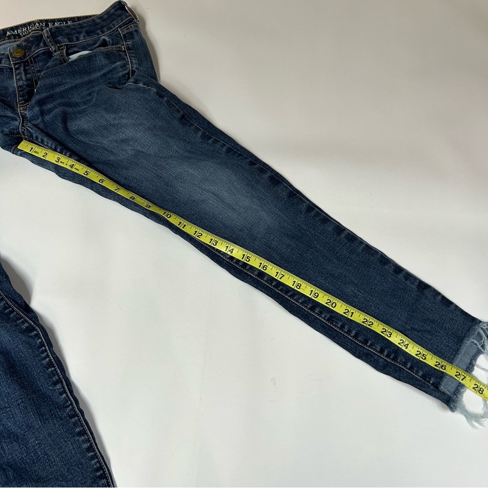 Y2K American Eagle Women’s Size 8 Jegging Jeans Dark Wash Raw Hem Stretch #0537 - Picture 7 of 11